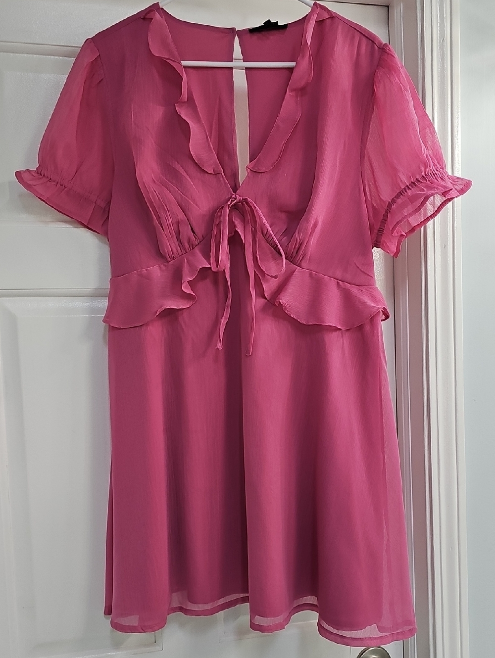 Wednesday's Girl Ruffled Tie-Front Pink Mini Dress